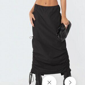 Edikted Black Low-Rise Slitted Nylon Maxi Skirt in XS